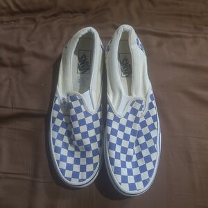 Vans Blue and White Checkered Slip-On Shoes